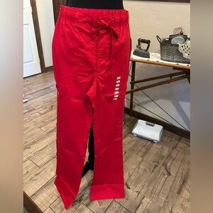 Red Cargo Scrub Pants with Straight Leg and Elastic Waistband